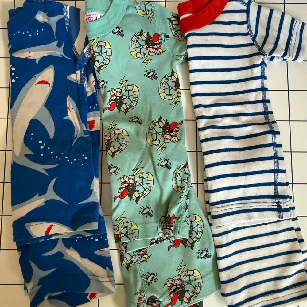 Hanna Anderson Kids Summer Pajama Set - Shark, Thor, and Blue Striped